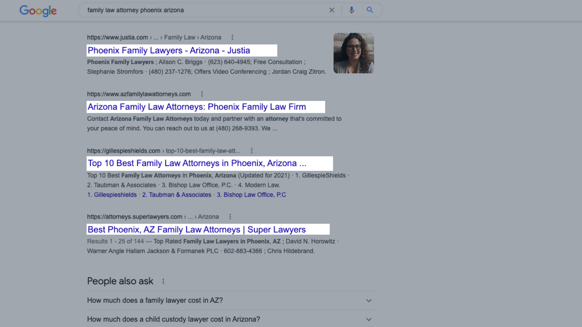 family lawyer SEO title tags