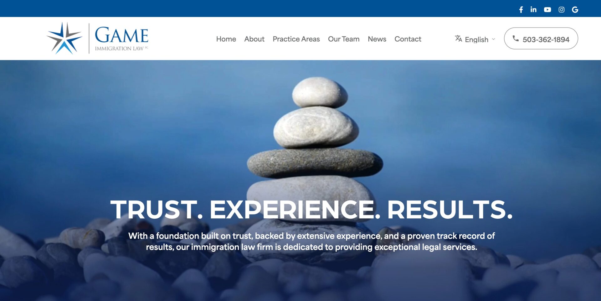 screenshot of the homepage of game immigration law