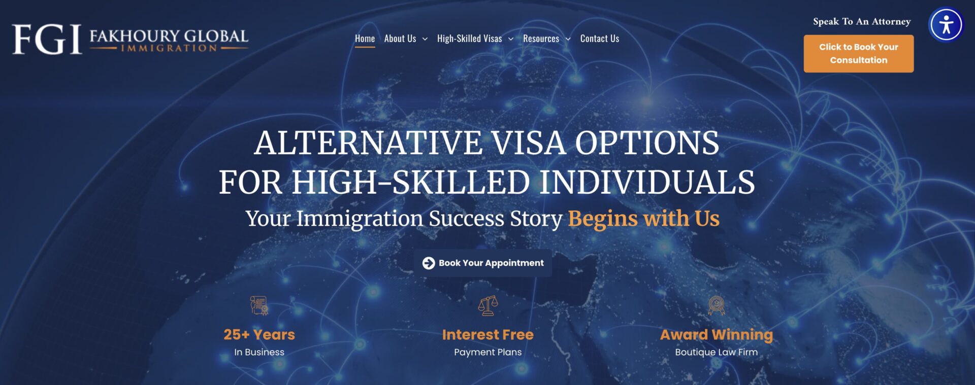 Fakhoury Global Immigration homepage screenshot
