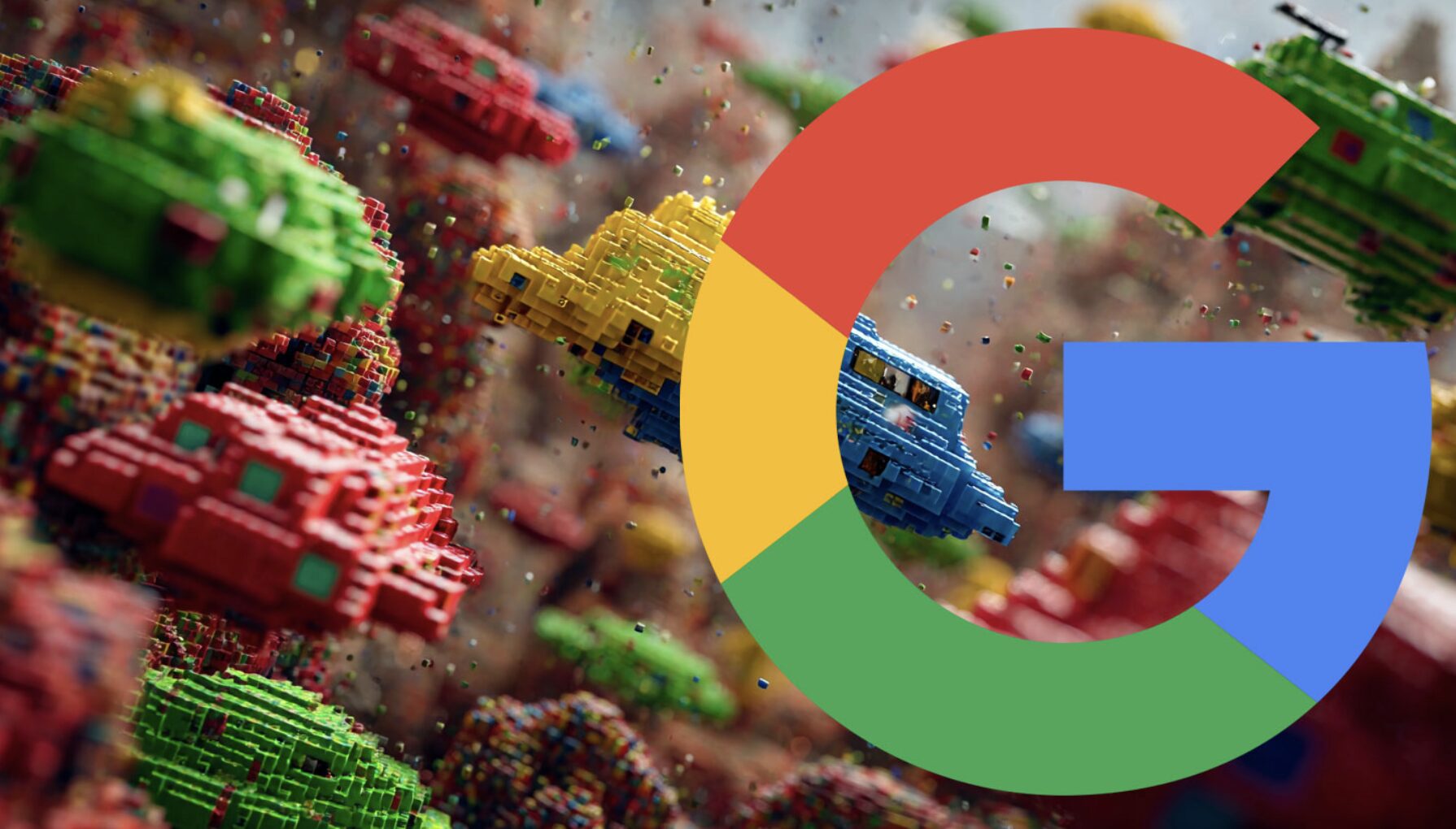 Google logo over an abstract background