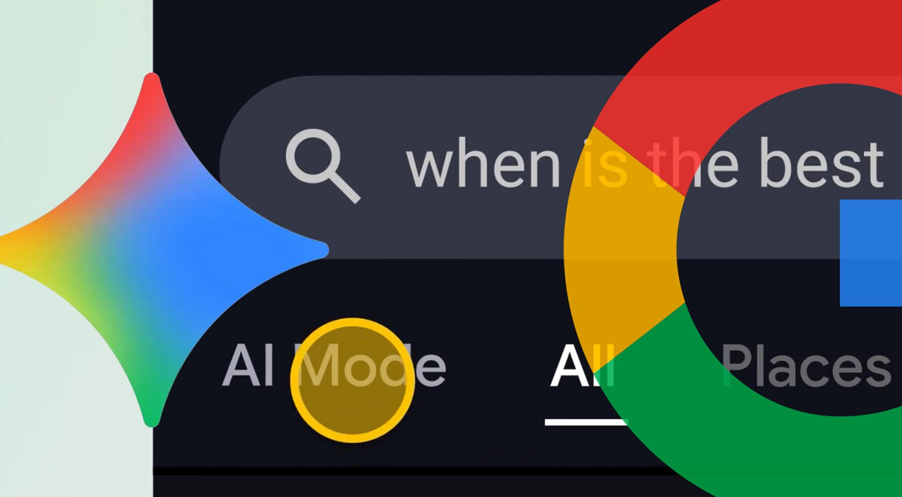 Google icons over a screenshot of AI search