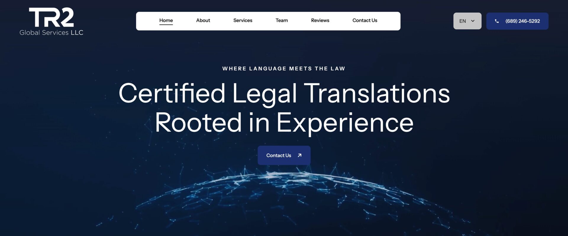 Homepage screenshot of TR2 Global Services