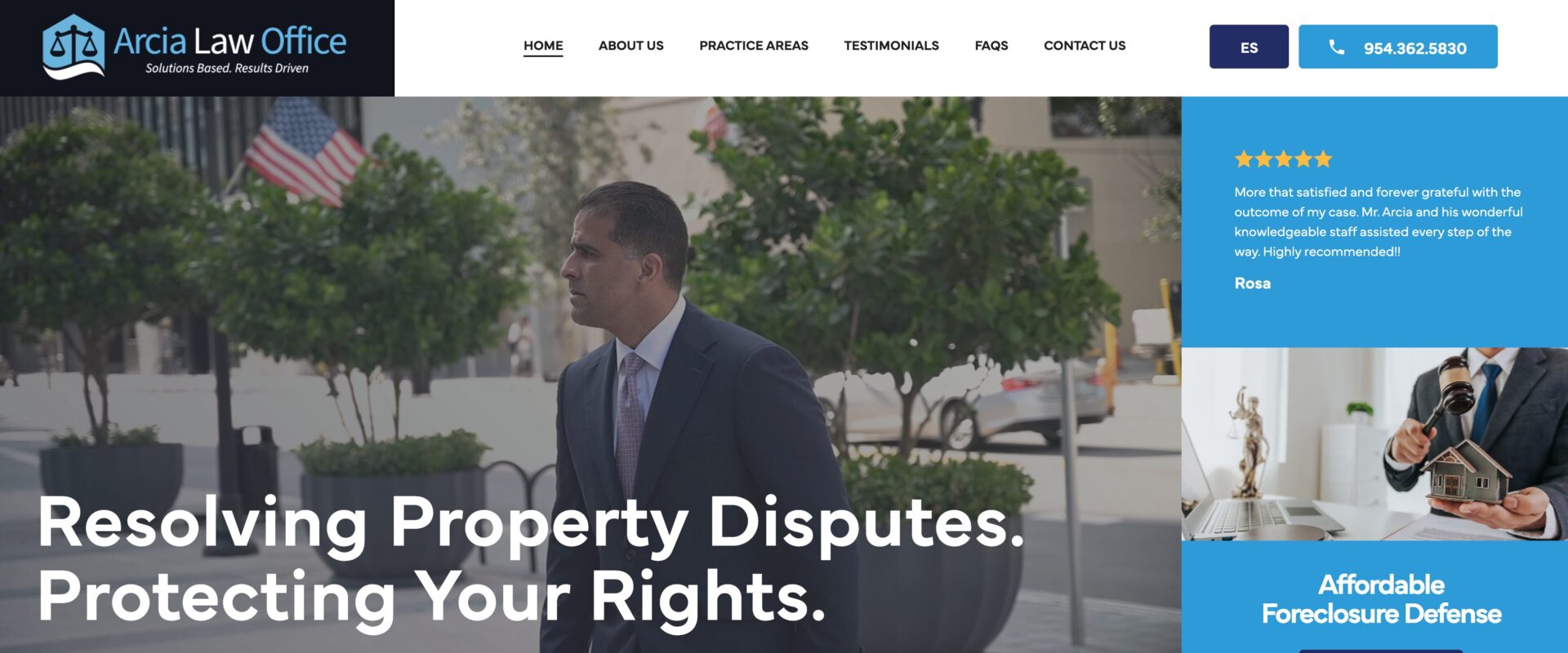 Homepage screenshot Arcia Law Office